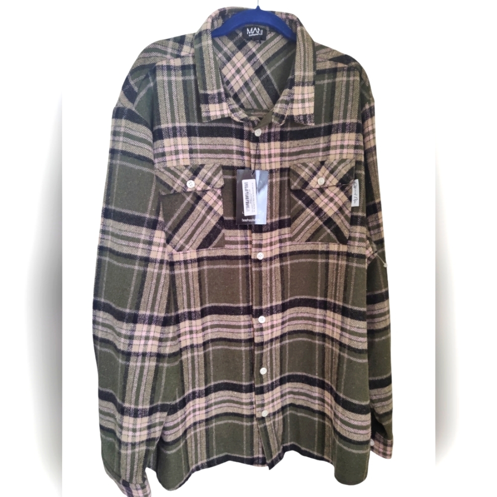 Boohoo Man Long Sleeve Shirt-Medium Weight Flannel-Size 4XL Men-EUC‎ NWT
